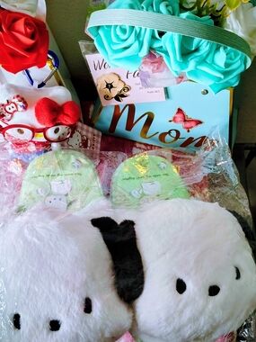 Cute White Plush Character Slippers with Green